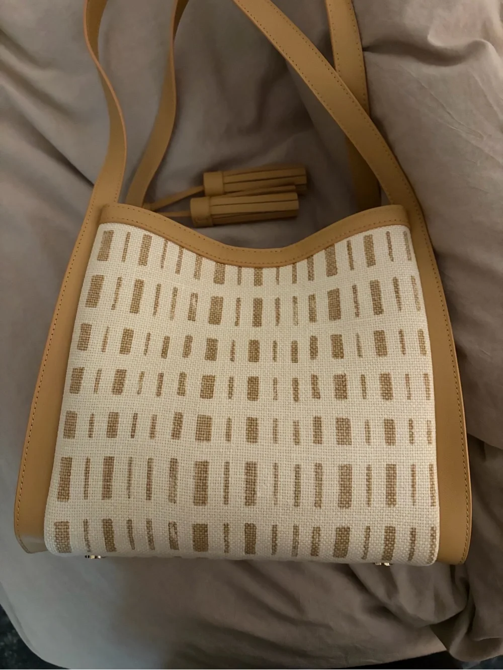 Spartina 449 Cream & Tan Patterned Woven Tote with Tassel